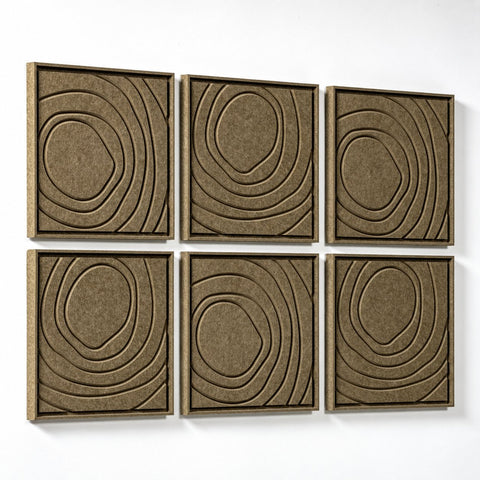 Side view of FeltArt 'Aura' set of 6 panels in the color olive mist, 60x60.