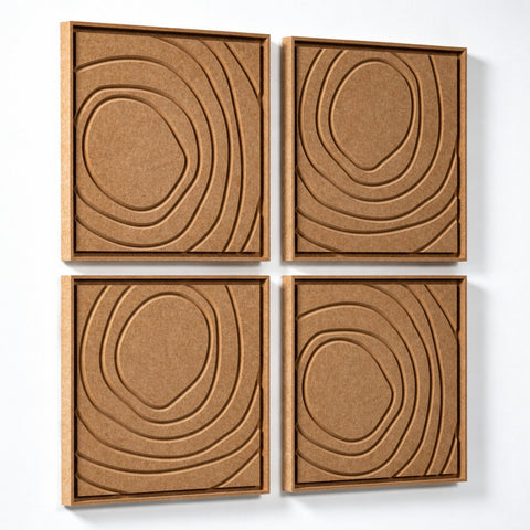 Side view of FeltArt 'Aura' set of 4 panels in the color soft dune, 60x60.