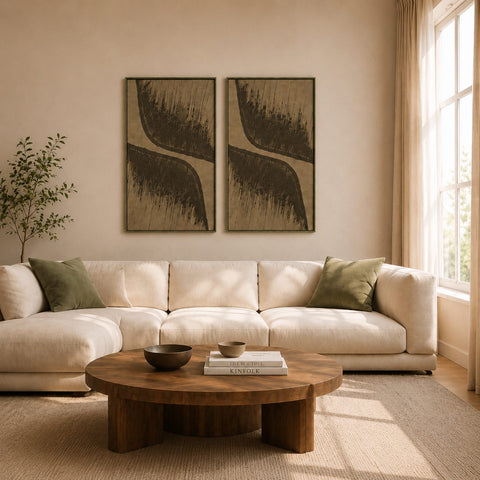 Interior with FeltArt 'Botany' in the color olive mist, 70x110.