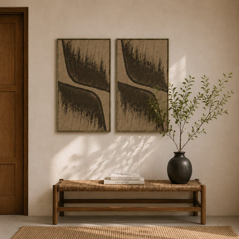 Interior with FeltArt 'Botany' in the color olive mist, 70x110.