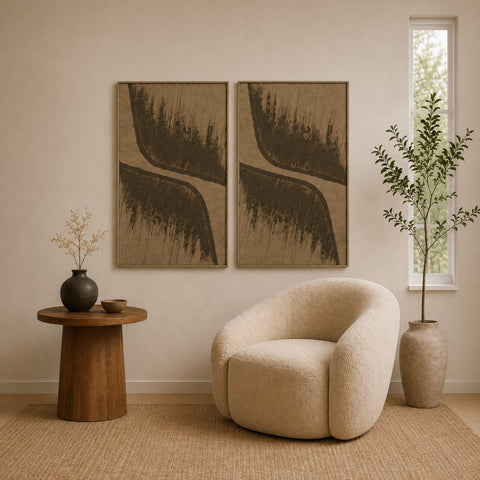 Interior with FeltArt 'Botany' in the color olive mist, 70x110.