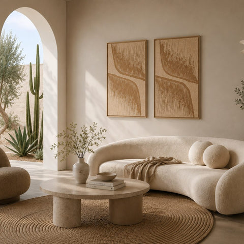 Interior with FeltArt 'Botany' in the color soft dune, 70x110.