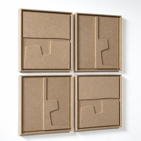 Side view of FeltArt 'Estile' set of 4 panels in the color pale sand, 60x60.
