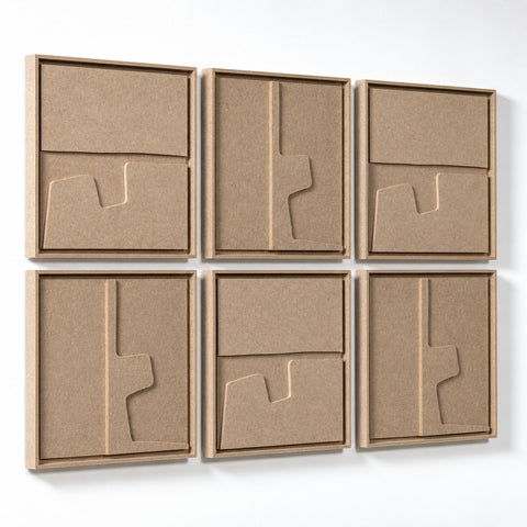 Side view of FeltArt 'Estile' set of 6 panels in the color pale sand, 60x60.