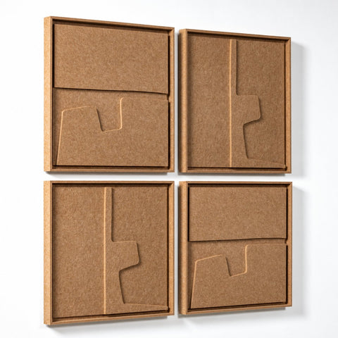 Side view of FeltArt 'Estile' set of 4 panels in the color soft dune, 60x60.