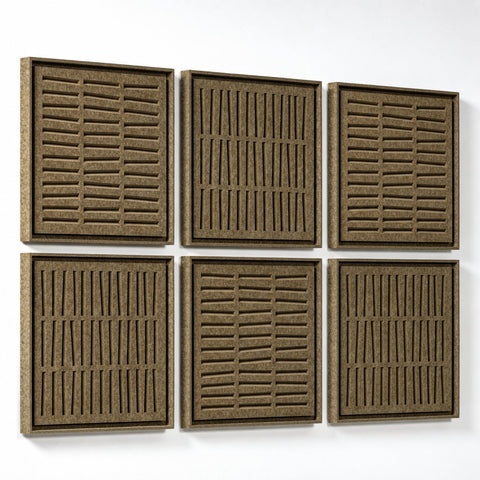 Side view of FeltArt 'Harmoni' set of 6 panels in the color olive mist, 60x60.