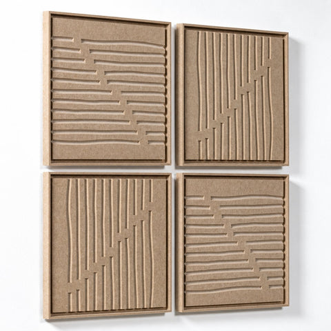 Side view of FeltArt 'Linoa' set of 4 panels in the color pale sand, 60x60.