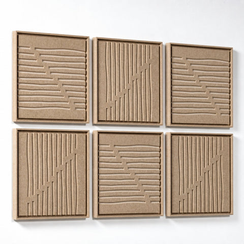 Side view of FeltArt 'Linoa' set of 6 panels in the color pale sand, 60x60.