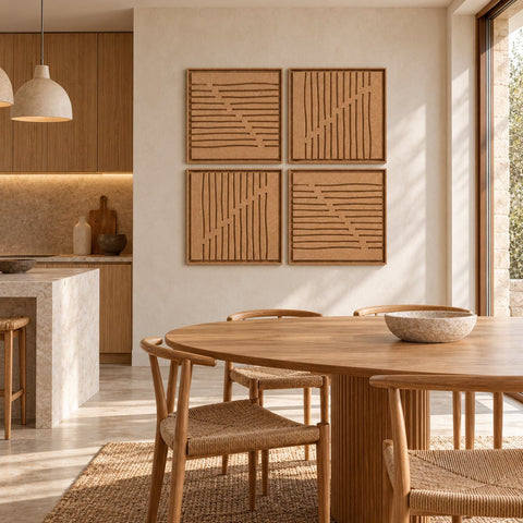 Interior with FeltArt 'Linoa' set of 4 panels in the color soft dune, 60x60.