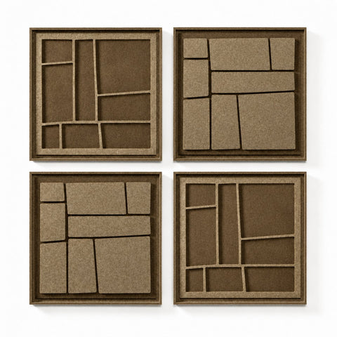 FeltArt 'Modura' set of 4 panels in the color olive mist, 60x60.