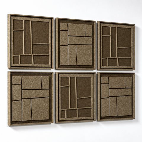 Side view of FeltArt 'Modura' set of 6 panels in the color olive mist, 60x60.