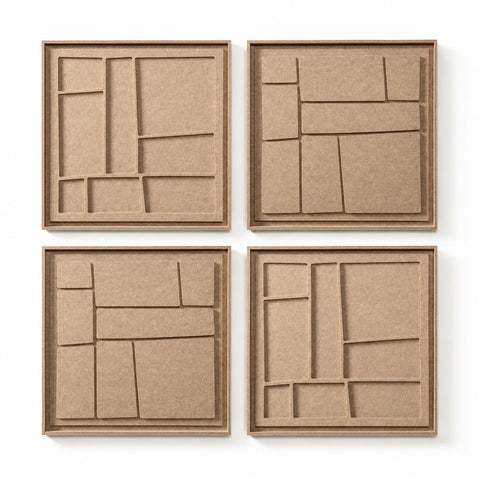 FeltArt 'Modura' set of 4 panels in the color pale sand, 60x60.