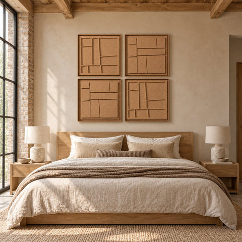 Interior with FeltArt 'Modura' set of 4 panels in the color soft dune, 60x60.