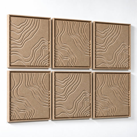 Side view of FeltArt 'Naturale' set of 6 panels in the color pale sand, 60x60.