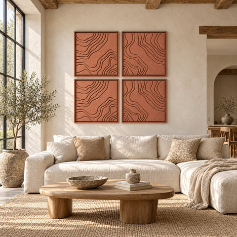 Interior with FeltArt 'Naturale' set of 4 panels in the color terra bloom, 60x60.