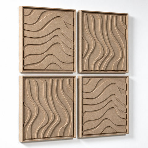 Side view of FeltArt 'Oasis' set of 4 panels in the color pale sand, 60x60.