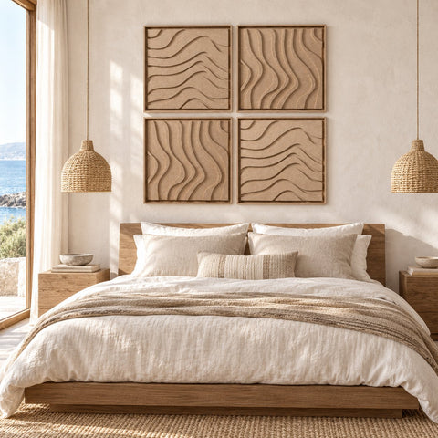 Interior with FeltArt 'Oasis' set of 4 panels in the color pale sand, 60x60.
