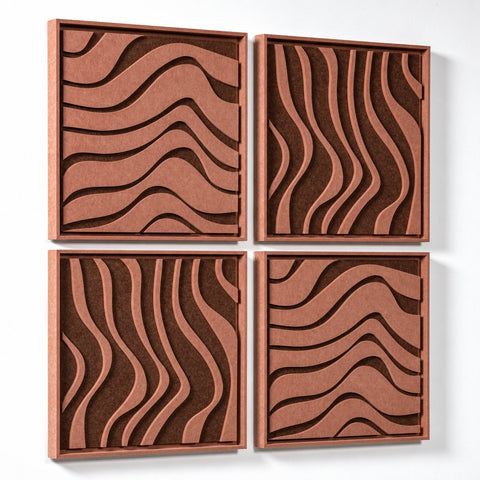 Side view of FeltArt 'Oasis' set of 4 panels in the color terra bloom, 60x60.