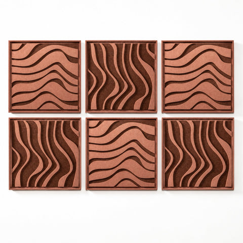 FeltArt 'Oasis' set of 6 panels in the color terra bloom, 60x60.