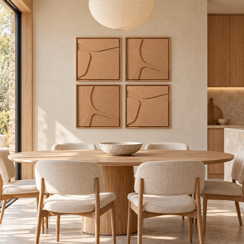 Interior with FeltArt 'Serene' set of 4 panels in the color soft dune, 60x60.