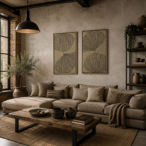 Interior with FeltArt 'Verdure' in the color olive mist, 70x110.