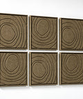 Side view of FeltArt 'Aura' set of 6 panels in the color olive mist, 60x60.