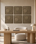 Interior with FeltArt 'Aura' set of 6 panels in the color olive mist, 60x60.