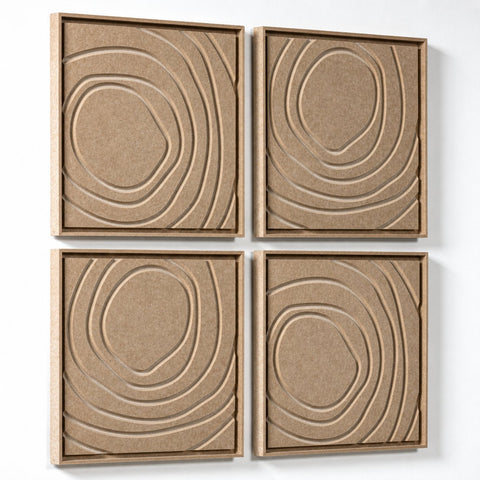 Side view of FeltArt 'Aura' set of 4 panels in the color pale sand, 60x60.