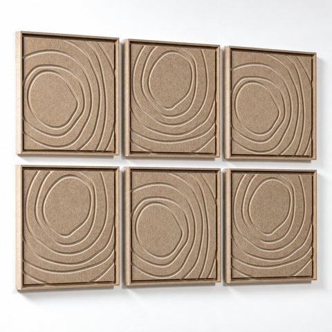 Side view of FeltArt 'Aura' set of 6 panels in the color pale sand, 60x60.