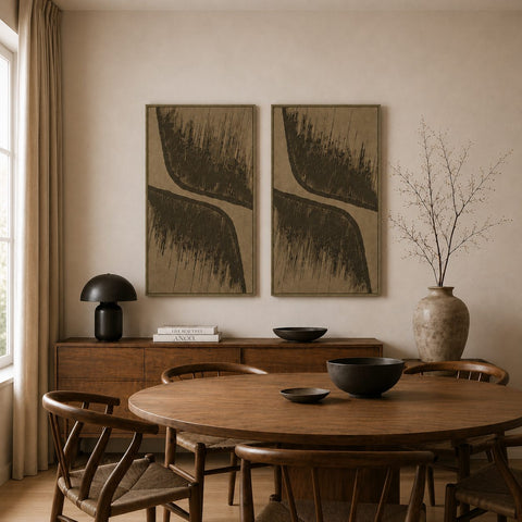 Interior with FeltArt 'Botany' in the color olive mist, 70x110.