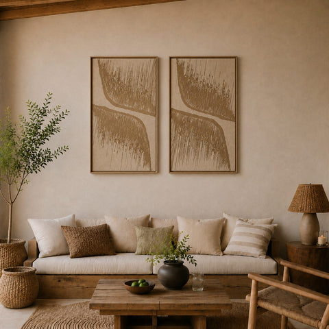 Interior with FeltArt 'Botany' in the color pale sand, 70x110.