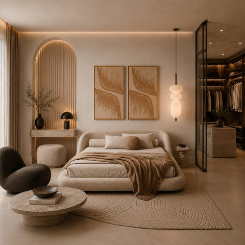 Interior with FeltArt 'Botany' in the color soft dune, 70x110.