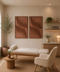 Interior with FeltArt 'Botany' in the color terra bloom, 70x110.