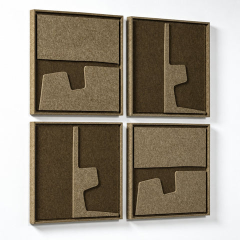 Side view of FeltArt 'Estile' set of 4 panels in the color olive mist, 60x60.