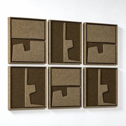 Side view of FeltArt 'Estile' set of 6 panels in the color olive mist, 60x60.