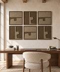 Interior with FeltArt 'Estile' set of 6 panels in the color olive mist, 60x60.
