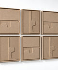 Side view of FeltArt 'Estile' set of 6 panels in the color pale sand, 60x60.