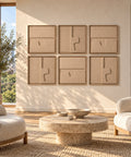 Interior with FeltArt 'Estile' set of 6 panels in the color pale sand, 60x60.