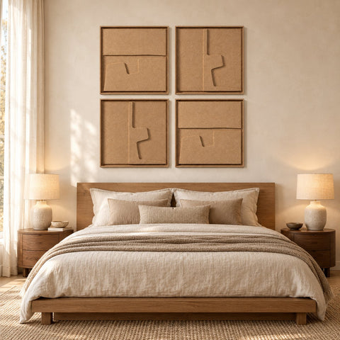 Interior with FeltArt 'Estile' set of 4 panels in the color soft dune, 60x60.