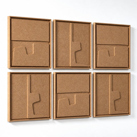 Side view of FeltArt 'Estile' set of 6 panels in the color soft dune, 60x60.