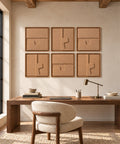 Interior with FeltArt 'Estile' set of 6 panels in the color soft dune, 60x60, second view.