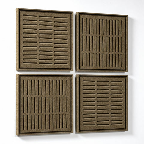 Side view of FeltArt 'Harmoni' set of 4 panels in the color olive mist, 60x60.