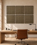 Interior with FeltArt 'Harmoni' set of 6 panels in the color olive mist, 60x60.