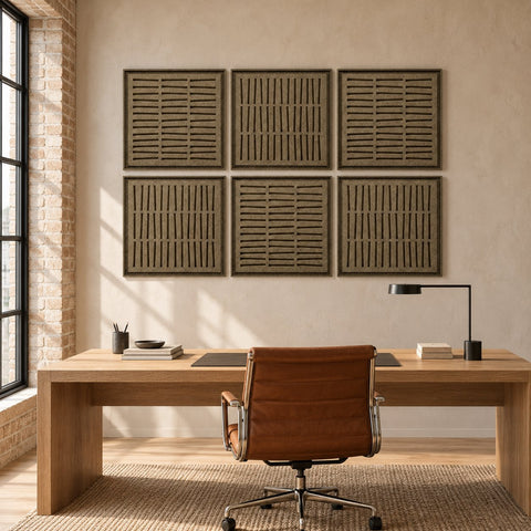Interior with FeltArt 'Harmoni' set of 6 panels in the color olive mist, 60x60.