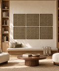 Interior with FeltArt 'Harmoni' set of 6 panels in the color olive mist, 60x60, second view.