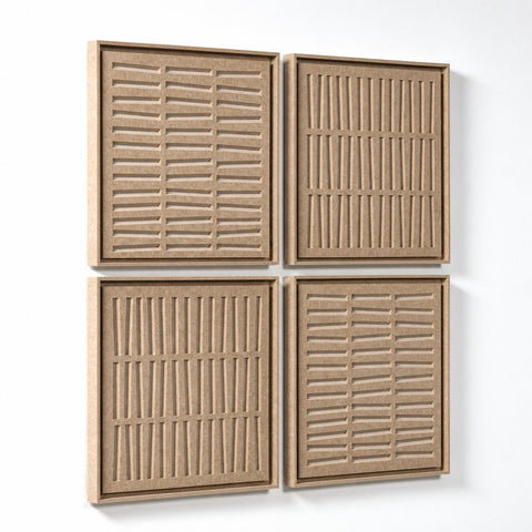 Side view of FeltArt 'Harmoni' set of 4 panels in the color pale sand, 60x60.
