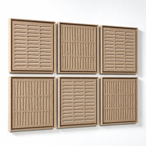 Side view of FeltArt 'Harmoni' set of 6 panels in the color pale sand, 60x60.