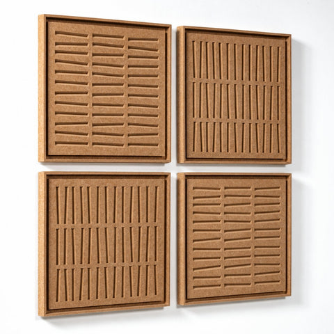 Side view of FeltArt 'Harmoni' set of 4 panels in the color soft dune, 60x60.