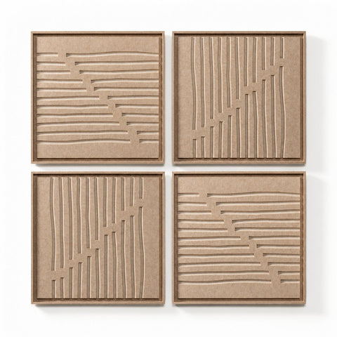 FeltArt 'Linoa' set of 4 panels in the color pale sand, 60x60.
