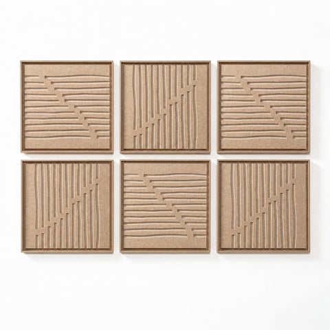 FeltArt 'Linoa' set of 6 panels in the color pale sand, 60x60.